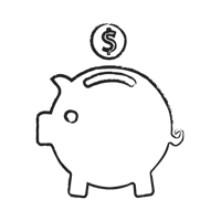 Ícono ahorro de costos — alcancía con moneda